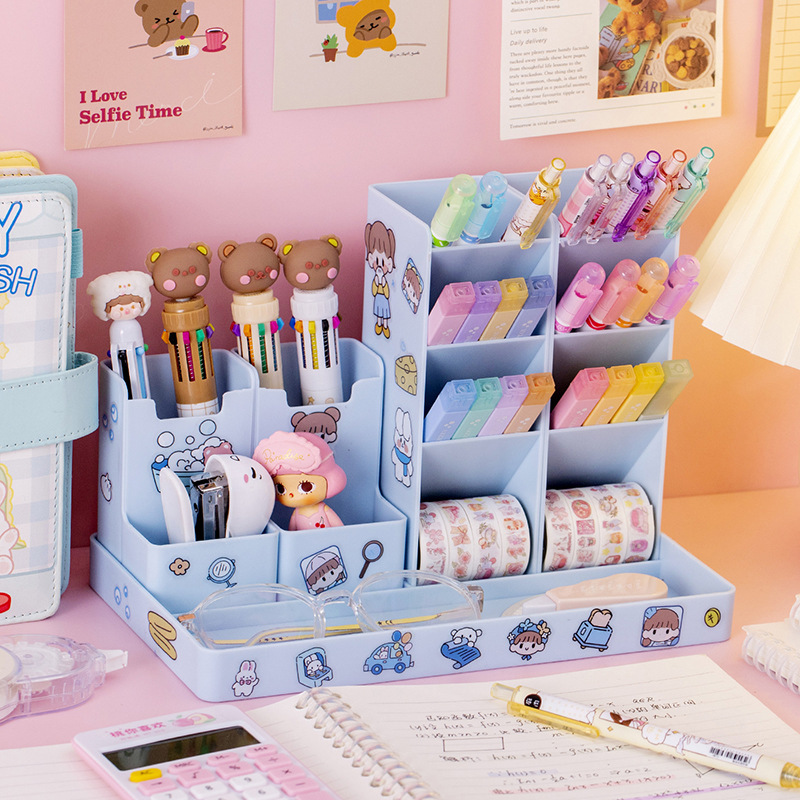 Slanting pen holder, large-capacity female pen holder, student desktop ornament, multi-functional stationery box, storage box, waterproof Specification image