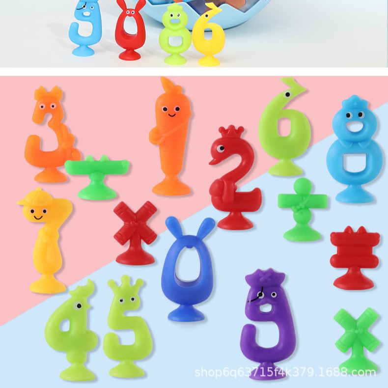 Suction cup digital sticky Fun children's bathroom bathing toy Animal Suction Fun Early education cognitive intelligence assembly toy Application Scenario