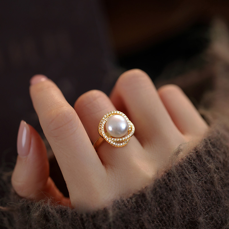 Wholesale of rose natural freshwater pearl rings with a light luxury and high-end feel, new Chinese-style niche open-top jewelry rings Application Scenario