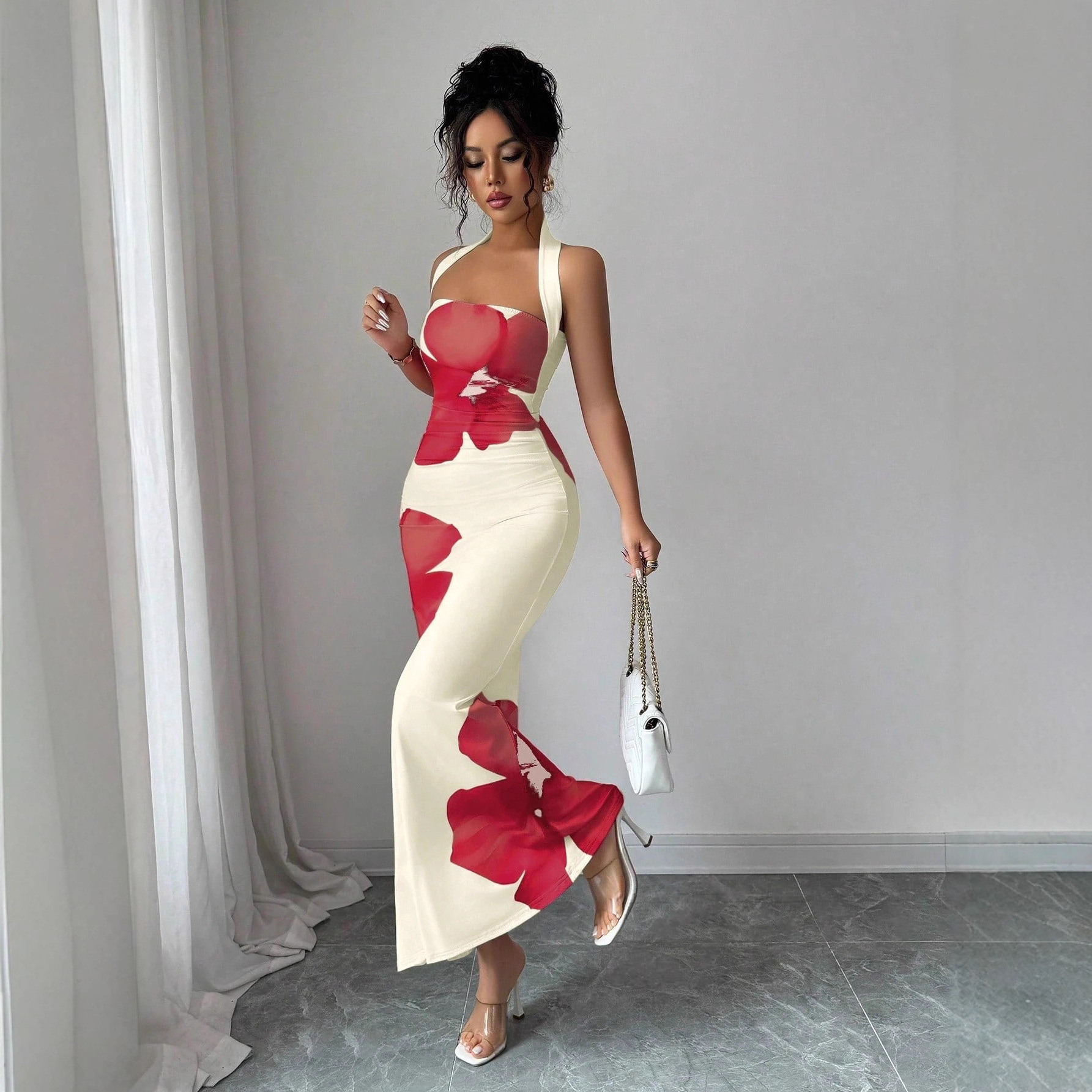 The 2026 new independent station bestseller of European and American foreign trade women's clothing, the halter-neck backless long dress with a figure-hugging print dress Application Scenario