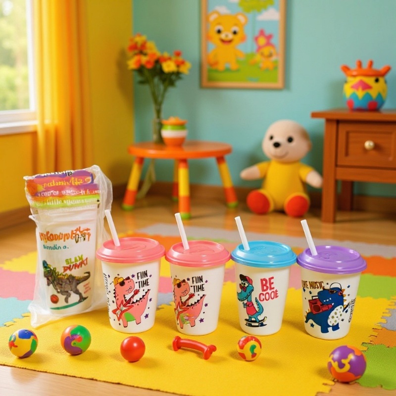 带盖果汁杯pp塑料杯吸管杯塑料杯创意儿童水杯吸管杯可爱跨境热卖