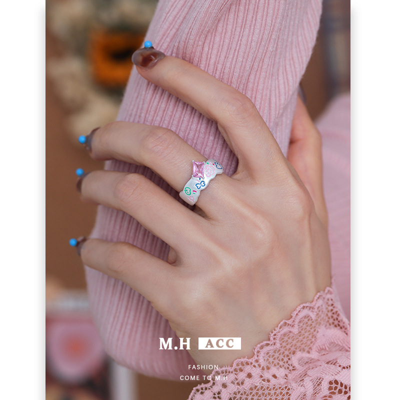 Dopamine colored ring for women, simple and versatile, elegant open ring, sweet, spicy, cute and niche cartoon index finger ring Specification image