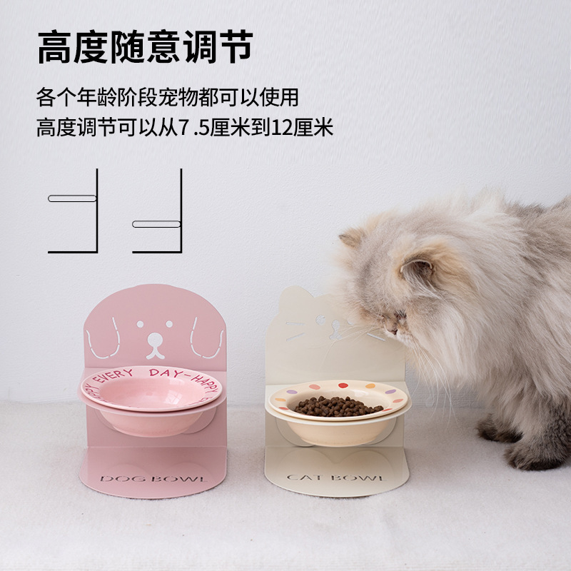 Ceramic high-legged bowl, magnetic suction detachable, pet cat bowl, cat and dog bowl, cervical vertebrae protection to prevent spilling, food and drinking water slanted bowl details Picture
