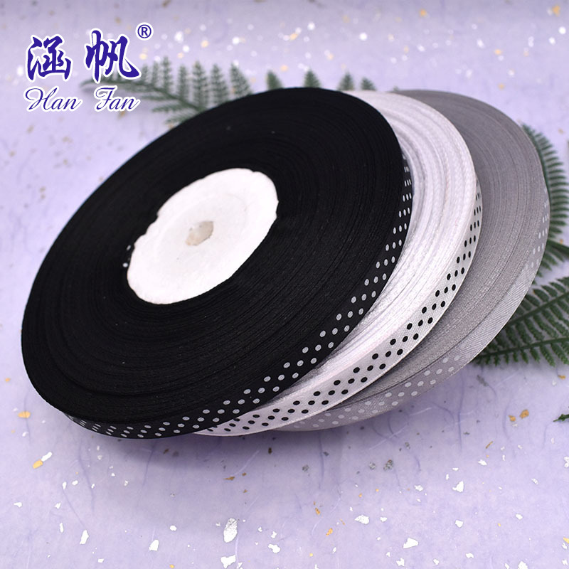 Factory direct sales: 3-minute 1cm printed ribbon bouquet gifts, printed colored webbing, printed ribbon dots details Picture