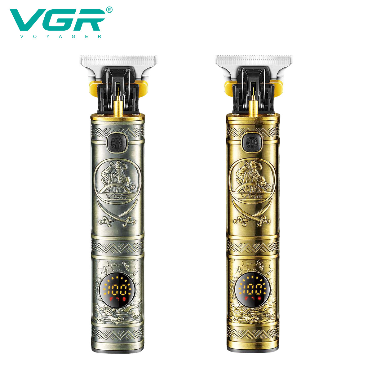 VGR097 Cross-border metal oil head Retro engraved Hair clipper, LCD digital display T-shaped electric hair clipper, electric clipper Item Picture