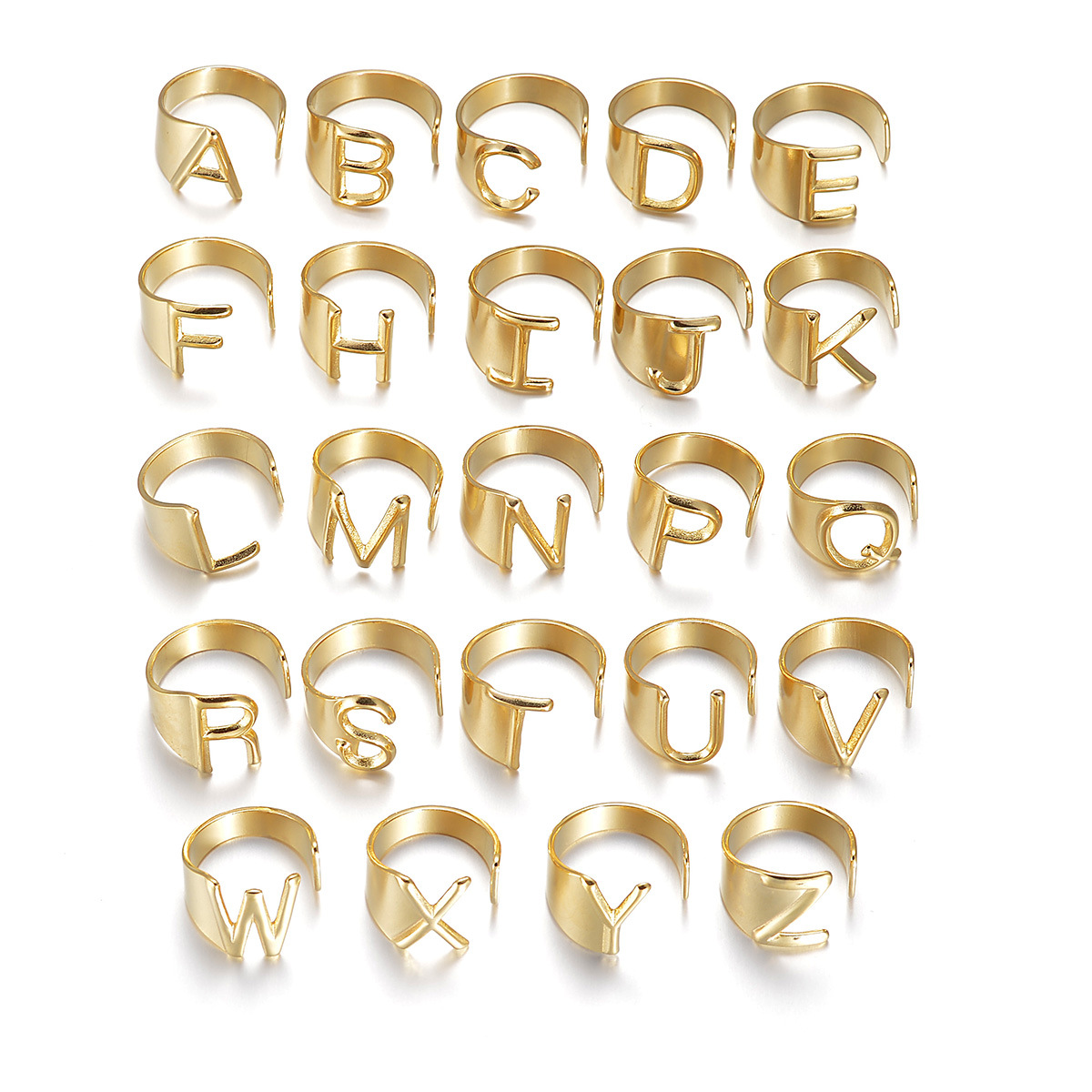 Cross-border retro style 26 English words mother-daughter niche cold style individual Instagram style couple's open-mouth ring, fashionable Item Picture