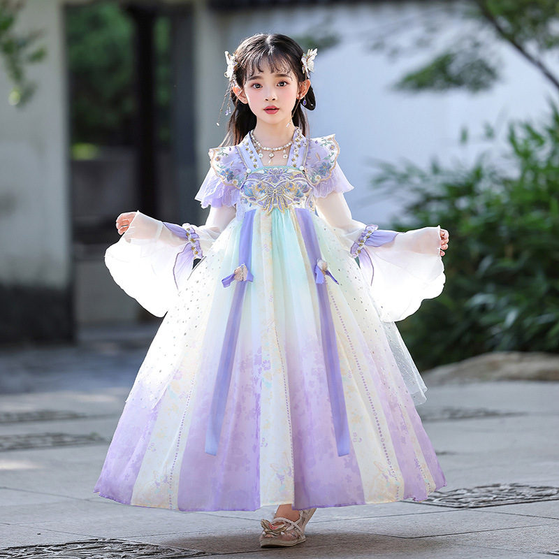 国潮儿童中国风飘逸唐装古装连衣裙女童汉服春季新款古风仙气裙子