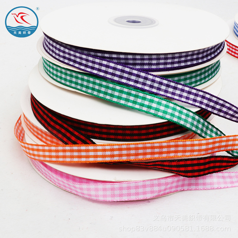 1CM checkered ribbon, thousand bird checkered color ribbon, gift packaging ribbon, DIY gift packaging webbing, country-style sub-ribbon, batch details Picture