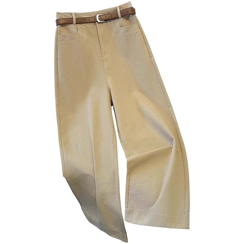Khaki loose wide-leg pants for women 2025 autumn new style, petite casual pants for slimming, 9-inch straight-leg pants for children Item Picture
