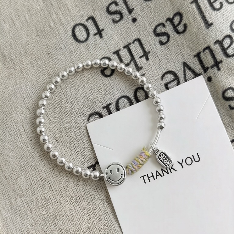 999 pure silver 3.6 smiling face silver bead bracelet for women's gift, Instagram, simple and versatile elastic string bracelet Application Scenario