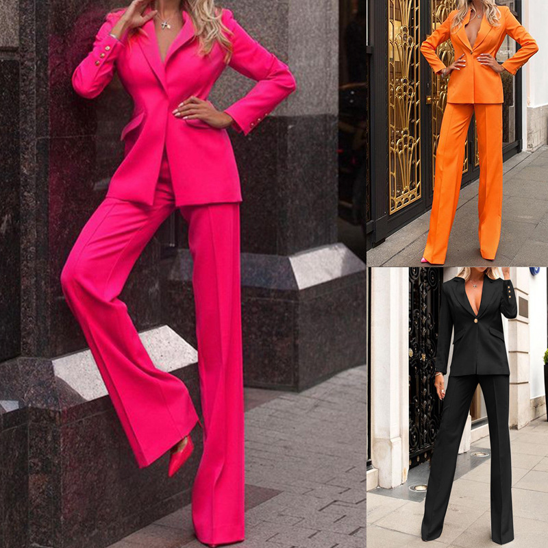 FD474 in stock 2025 European and American foreign trade Autumn and Winter new women's fashion Casual Commuter suit straight-leg pants set full figure