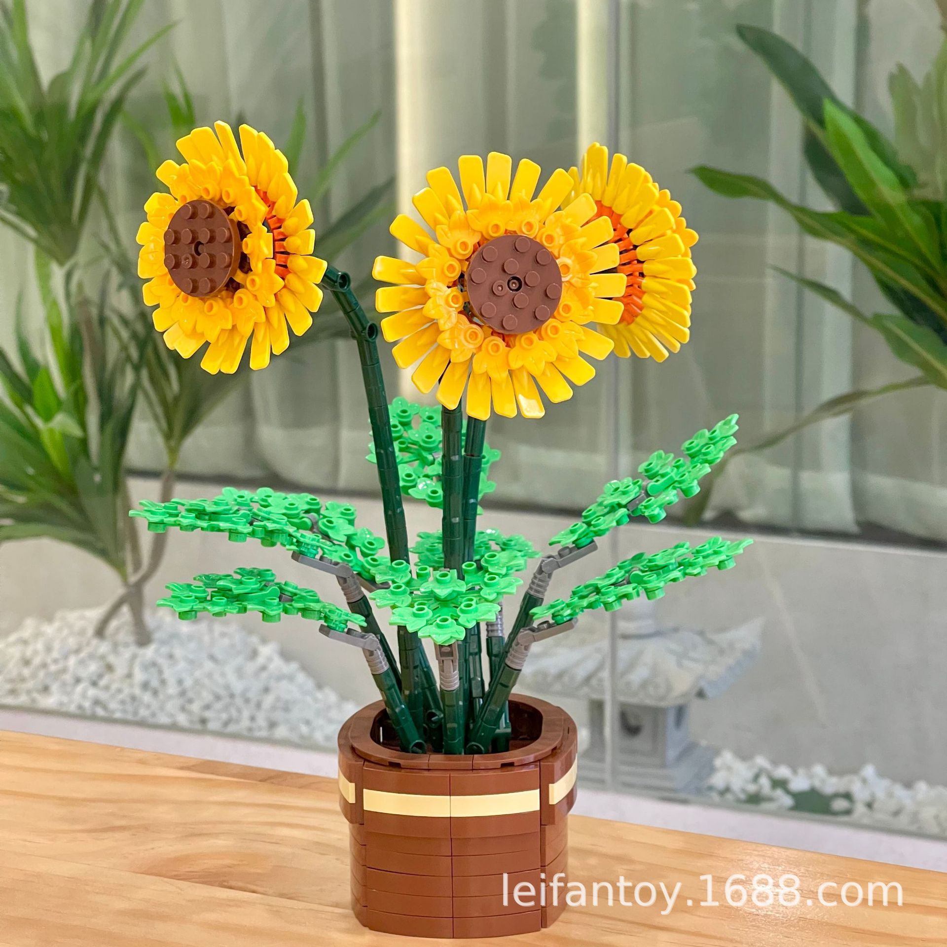 Building block simulation plant potted plants, cloud viewing sunflowers, flower assembly and arrangement building blocks, office and home decoration gifts full figure