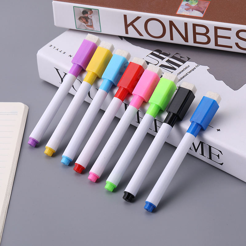 Qianhui whiteboard pen with magnet, children's LOGO printing, reerasable fine pen tip, magnetic brush, 8-color whiteboard pen