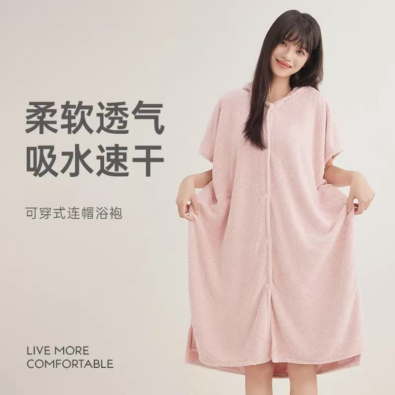 New women's bathrobes, adult embroidered bath skirts, thickened and enlarged autumn and winter cartoon cute super thick coral fleece bath towels details Picture