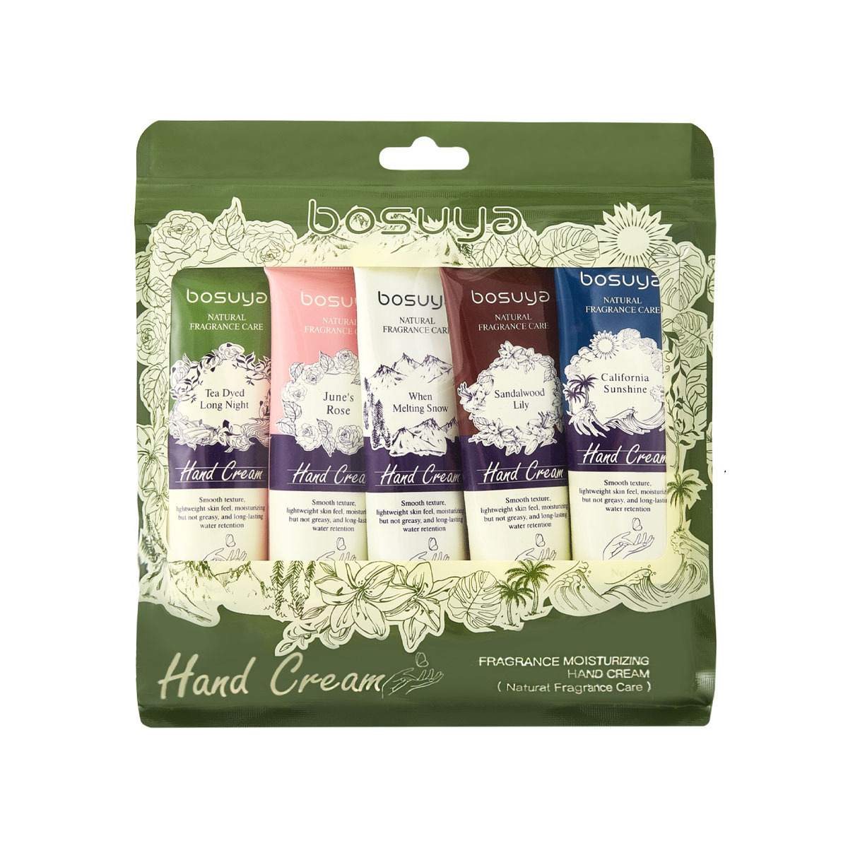 【跨境专供】bosuya香氛护手霜套装滋润防干裂香水护手霜套装批发白底实物图