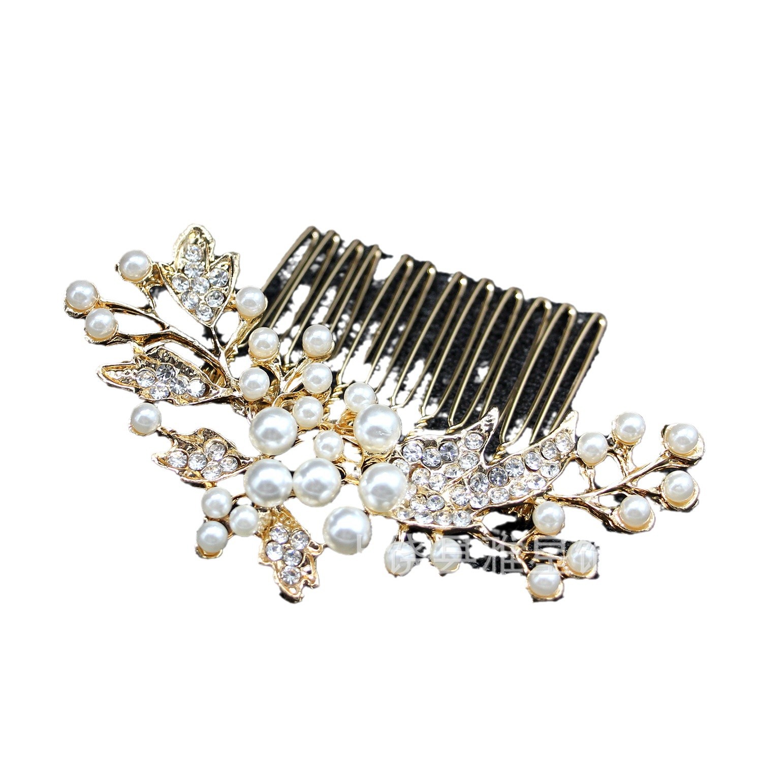 European and American cross-border bride hair accessories, pearl water diamond hair combs, wedding photo studio combs, silver-plated alloy bride crowns Item Picture