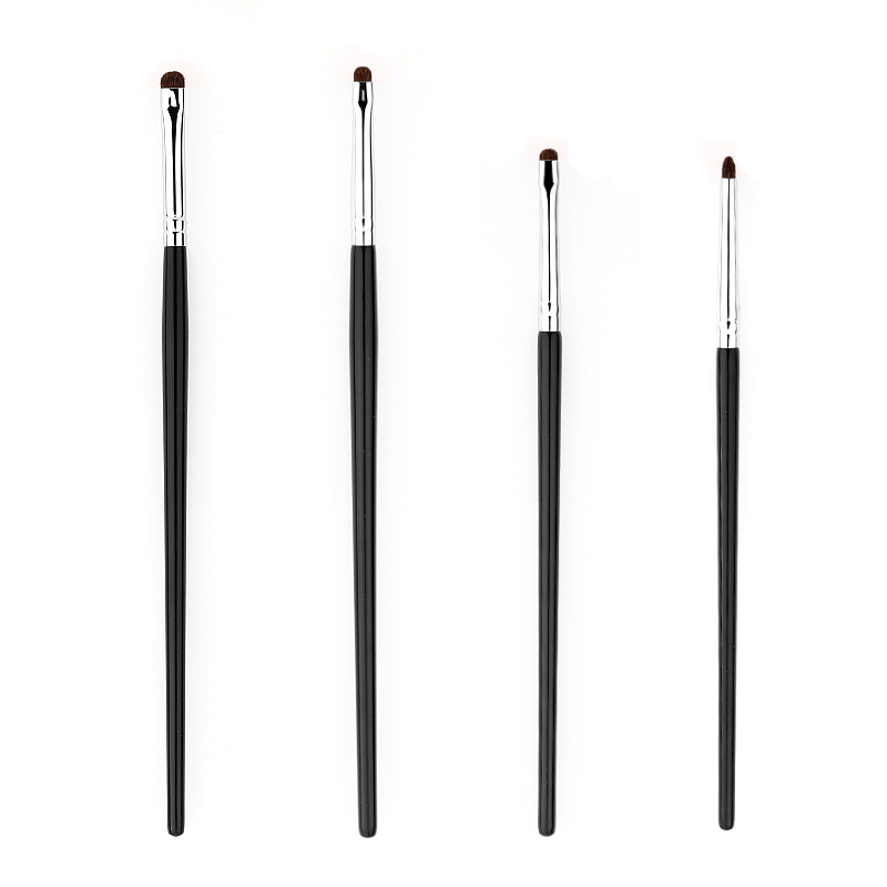 Four-piece set of small horsehair eyeshadow brush and animal hair makeup brush, fine blending and concealer brush set, portable aluminum tube Item Picture