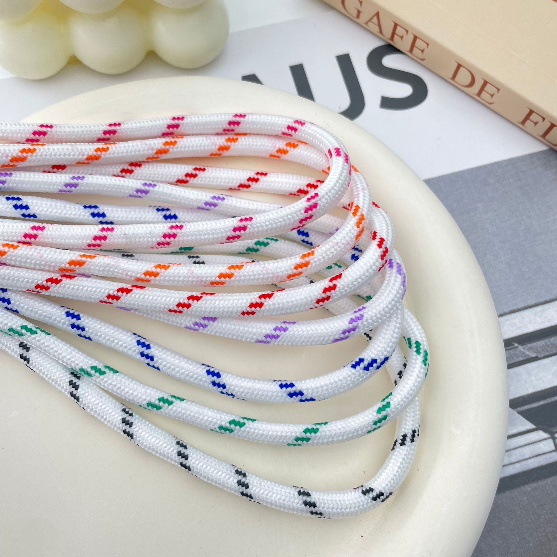 Wholesale and in-stock core-wrapped rope, hand-woven rope, low elasticity wire 5MM, colorful dot weaving, DIY multi-color semi-finished products Specification image
