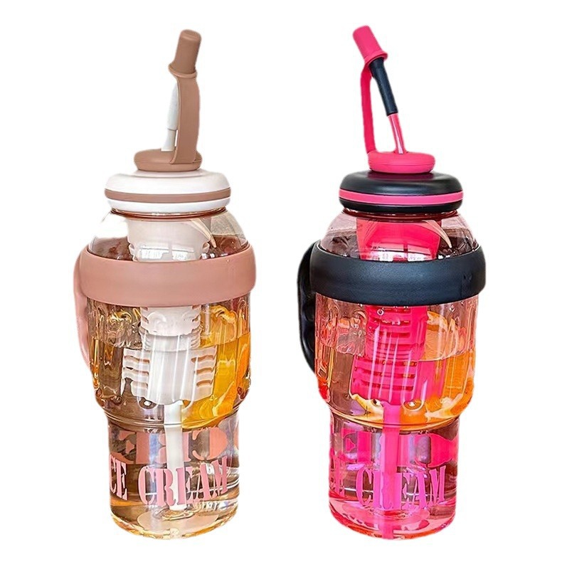 Large-capacity tea and water separation 40OZ plastic cup, summer high appearance level ice cup, portable straw cup, student big belly cup Item Picture