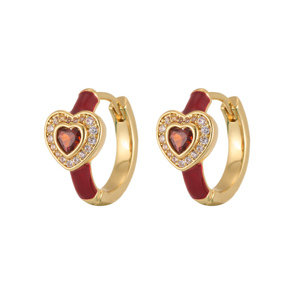 Original design heart-shaped earrings, copper alloy oil-inlaid with zirconium, high-end and exquisite ear buckles, fashionable and versatile commuting earrings Item Picture