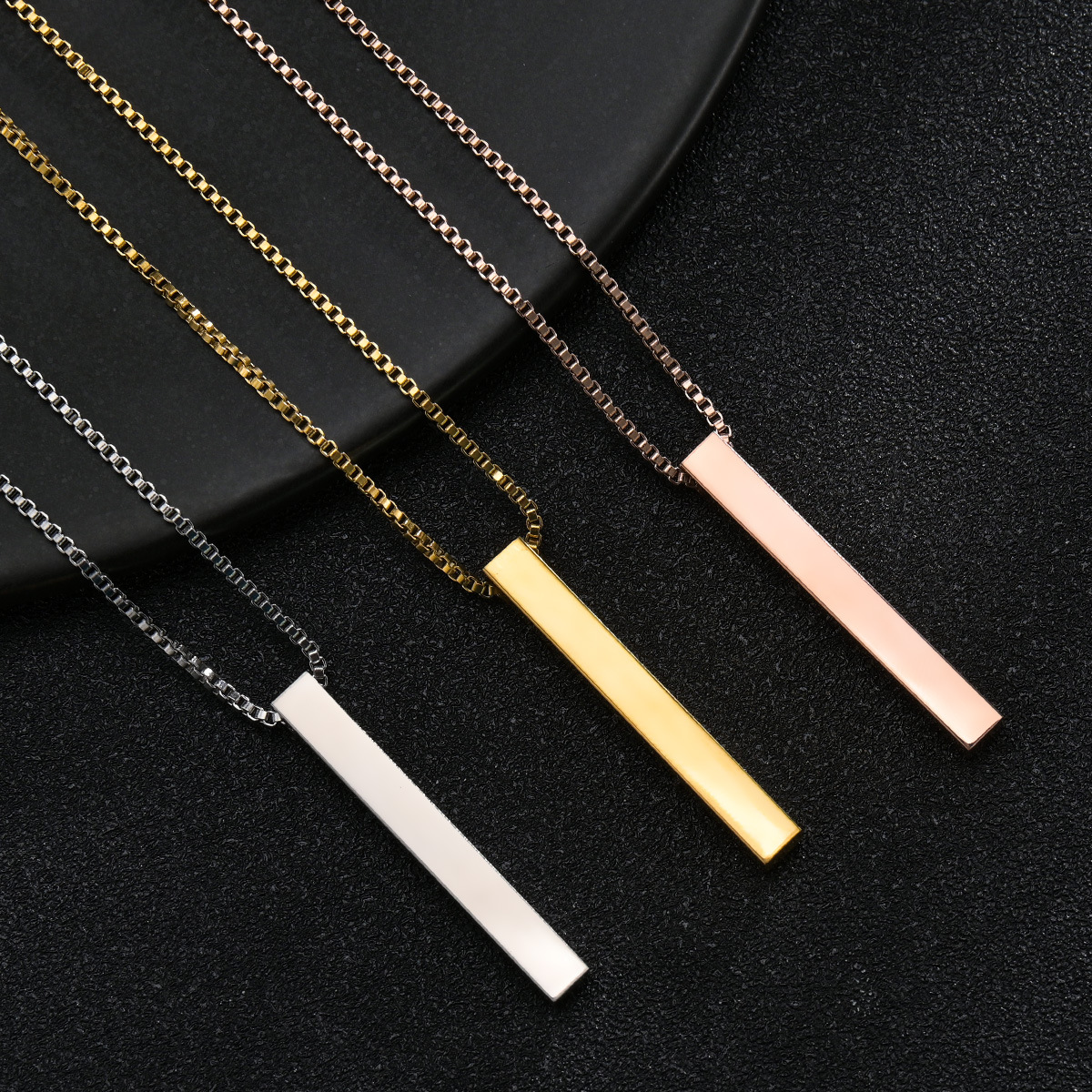 European and American popular accessories, personalized and trendy pendants, Amazon titanium steel simple smooth square column necklace details Picture