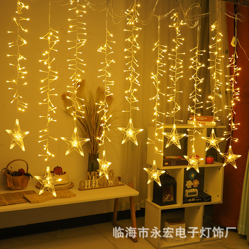 跨境LED星星鞭炮窗帘灯 时尚橱窗装饰流星雨灯户外圣诞节日装饰灯