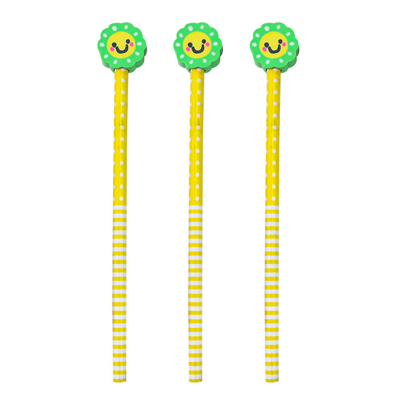 Creative children's pencils come with cute erasers, high appearance level, solid wood pencils, student stationery gifts, HB pencils, cartoon Item Picture