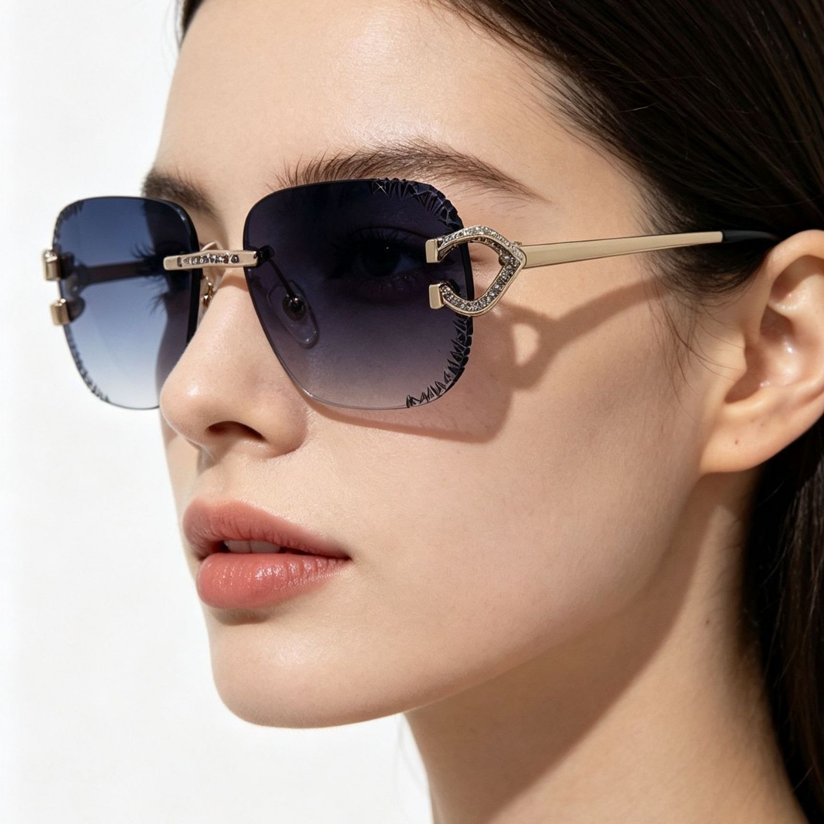 New cross-border frameless rectangular sunglasses, decorative sunglasses, metal temple, fashionable and cool glasses, unisex