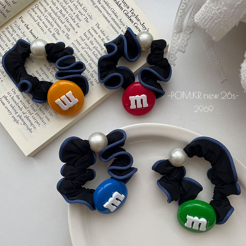 New Korean m Bean fabric elastic small intestine hair band, children's and babies' hair accessory, ponytail bun hair band, women's hair accessory Specification image