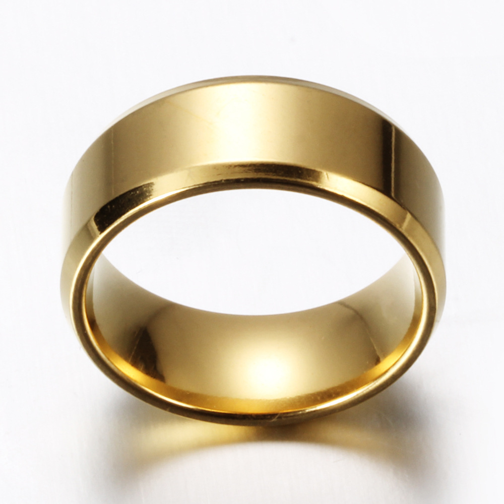 European and American ins titanium steel ring 8mm smooth surface ring, simple and versatile for men, double beveled three-color personalized ring wholesale for women Item Picture