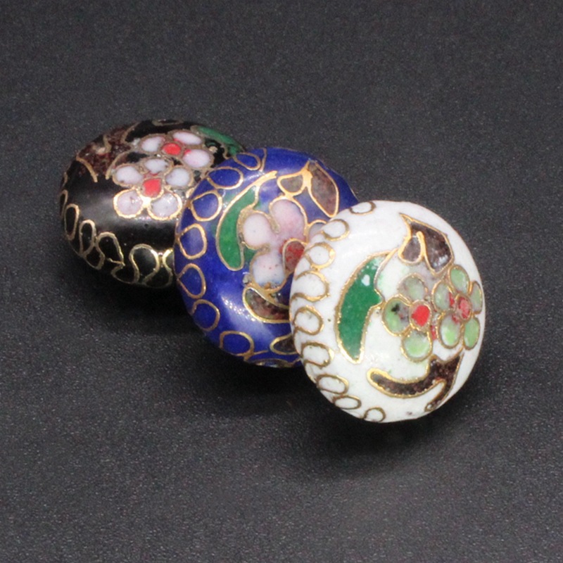 Cloisonne vintage DIY prayer bead chain jewelry accessories, traditional copper base cloisonne enamel partition beads 16mm flat beads details Picture