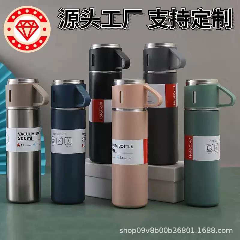 Cross-border 304 cup three-lid dual-user outer stainless steel vacuum insulated cup large-capacity portable water cup, all steel details Picture