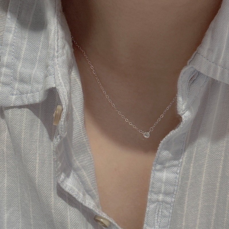 S925 sterling silver Korean-style niche design retro single zirconia necklace Korean-style simple collarbone chain details Picture
