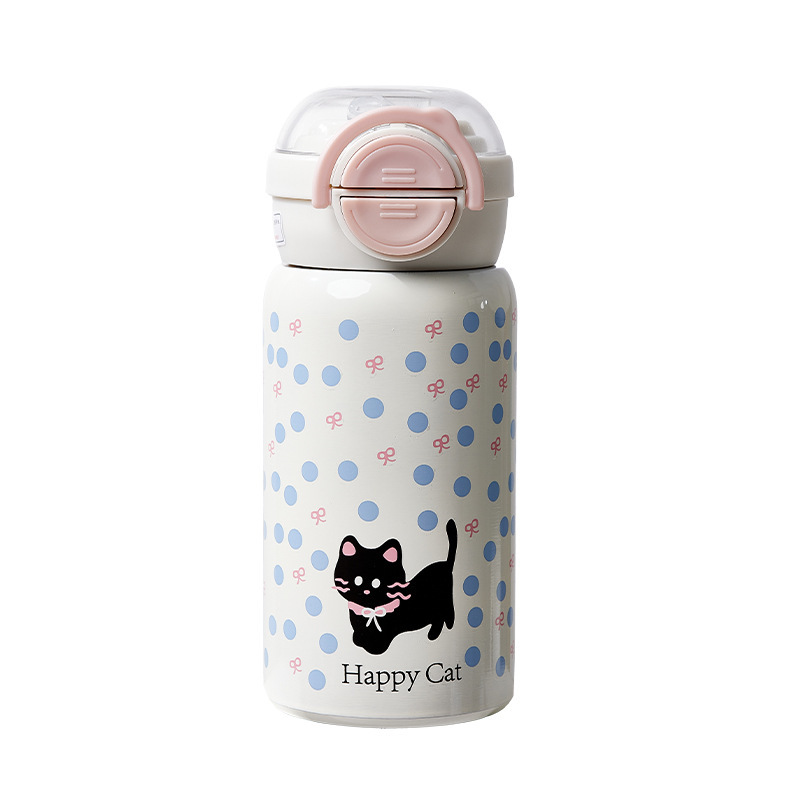 Cartoon black cat, pink and blue polka dot children's insulated cup, stainless steel color-changing crystal, acrylic glass, custom logo gift Item Picture