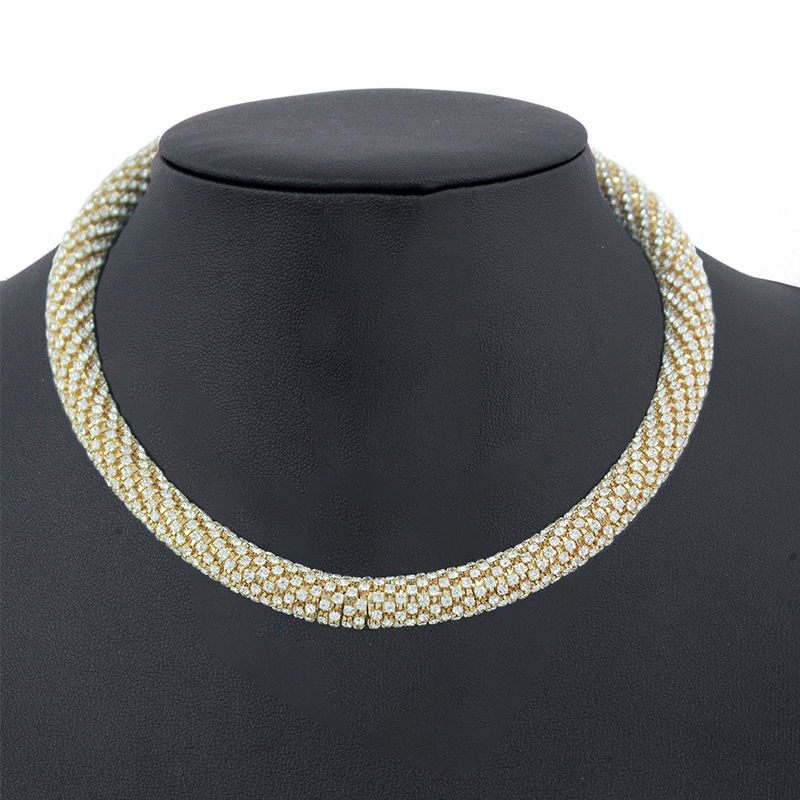 Cross-border exaggerated, individualistic, luxurious, wrapped rhinestone elastic necklace with innovative design sense, full of shiny rhinestones and small diamonds necklace Item Picture