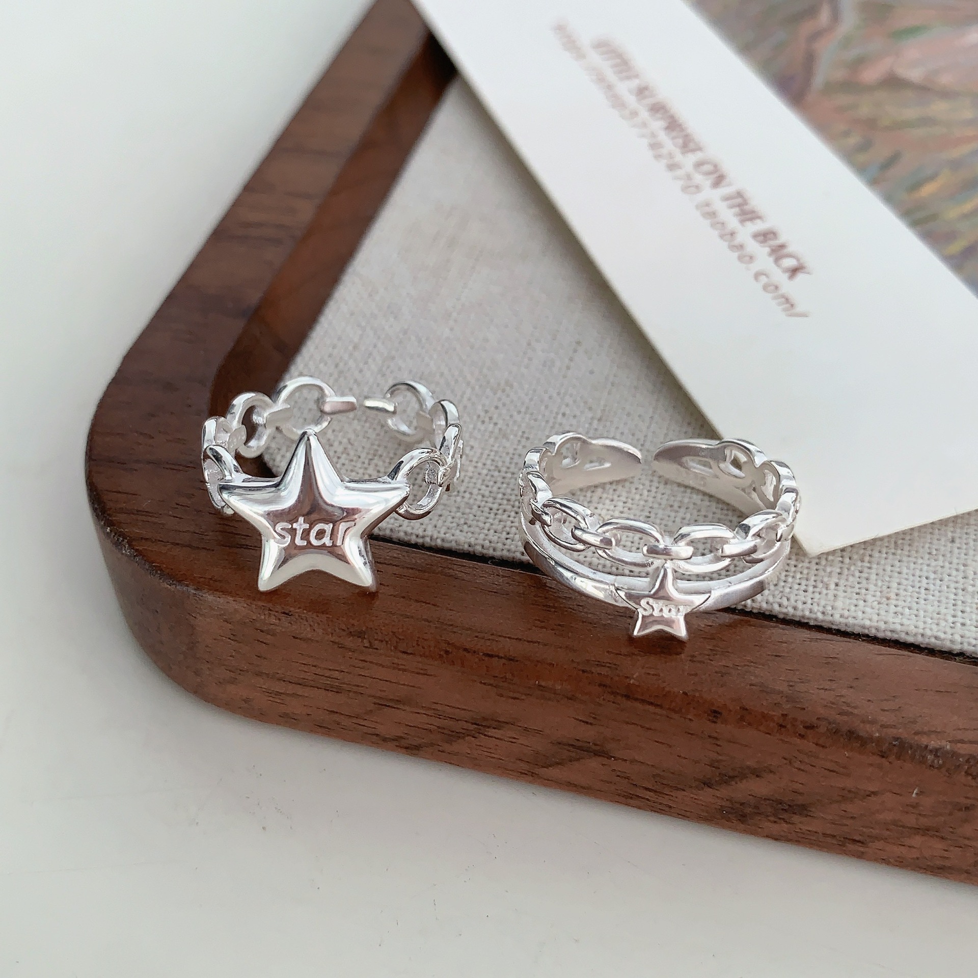 Korean version 12.9 full-body S925 sterling silver chain spliced five-pointed star open ring, women's Instagram niche design, cold style details Picture