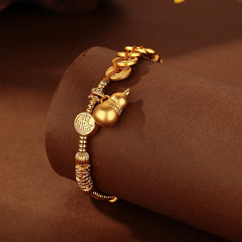 Retro Five Emperors Coin sand gold bracelet, new Chinese-style fashionable money gourd pendant, coiled, light luxury and high-end feel bracelet Specification drawing