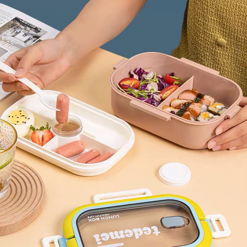 Double-layer lunchbox with compartments, no cross-contamination of flavors, microwave-safe plastic food box, lunchbox, bento box, salad box Specification image