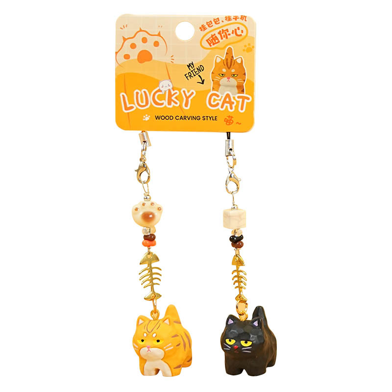 Bai Mao Original Mini Wood-Carved Miao Miao Key Chain, Cute Resin Little Nose, Couple Mobile Phone Chain, Schoolbag Pendant Item Picture