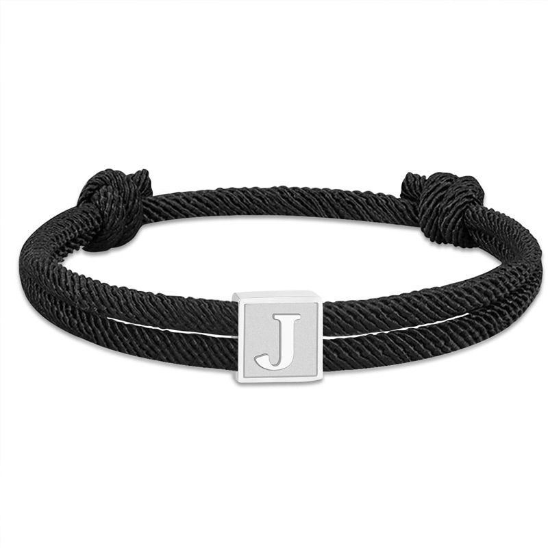 European and American cross-border nylon rope first letter bracelet, titanium steel 26-letter pendant bracelet, hand-woven adjustable bracelet Item Picture