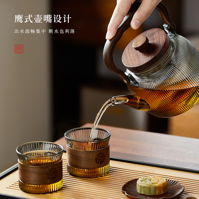 Factory direct delivery of high borosilicate glass teapots, new Chinese-style household tea brewers, high-temperature resistant tea brewers Specification image