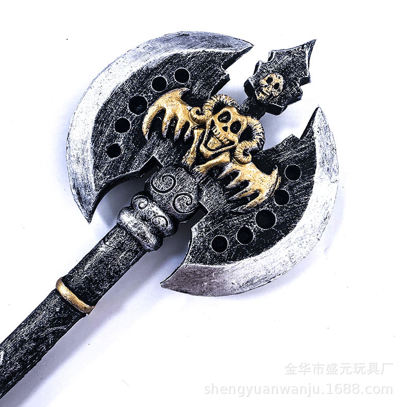 Halloween weapons, double-sided axes, film and television weapons, Ghost Festival props, PU foam axes, children's toys, axe models details Picture