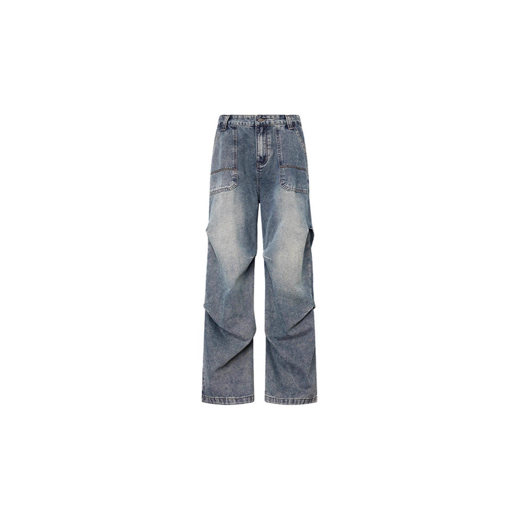 Casual straight-leg slightly flared jeans for men, loose wide-leg pants for men, classic men's casual pants for teenagers Item Picture