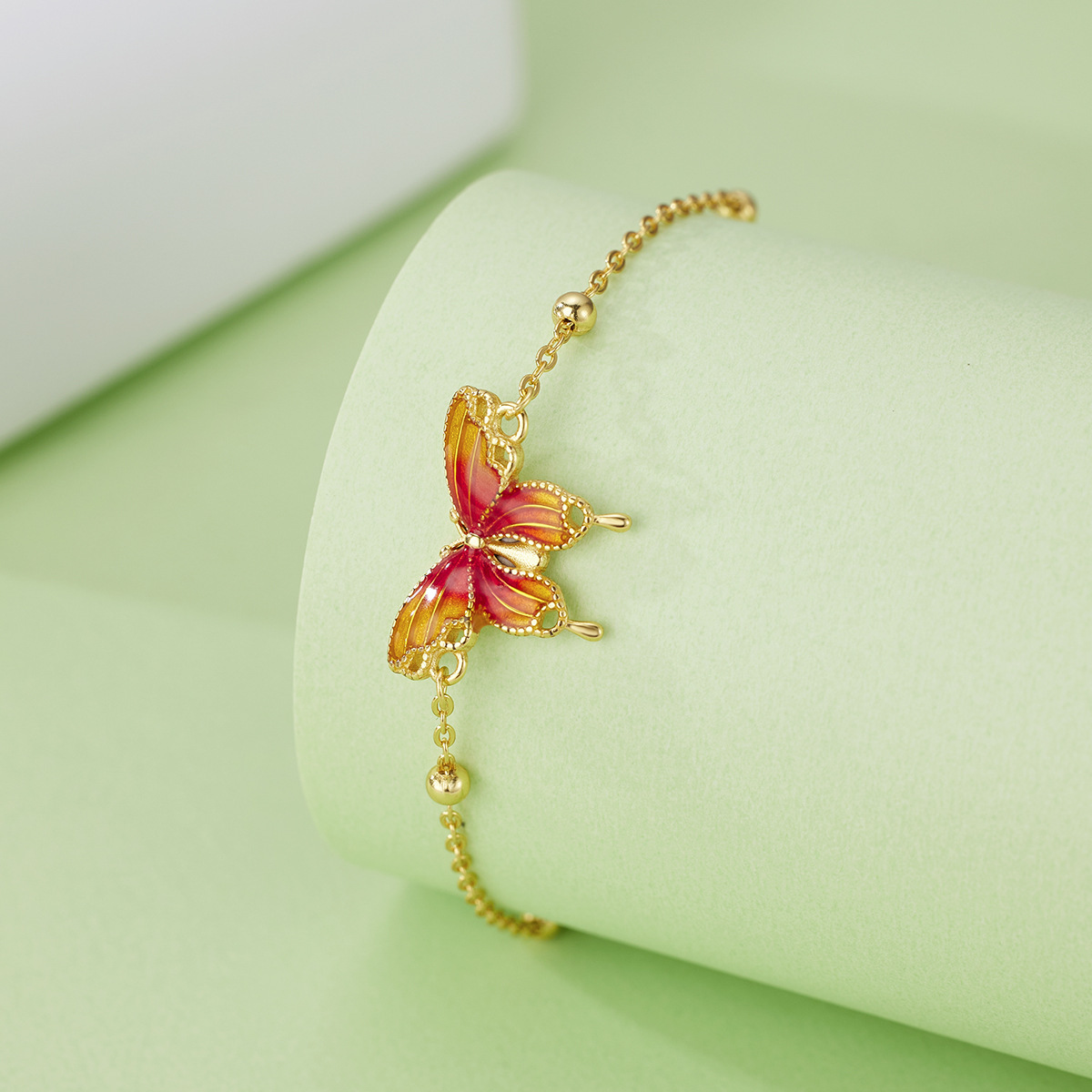 S925 silver-burned blue butterfly bracelet for women, traditional method epoxy resin pendant, retro Chinese trend style natural pearl jewelry Specification image