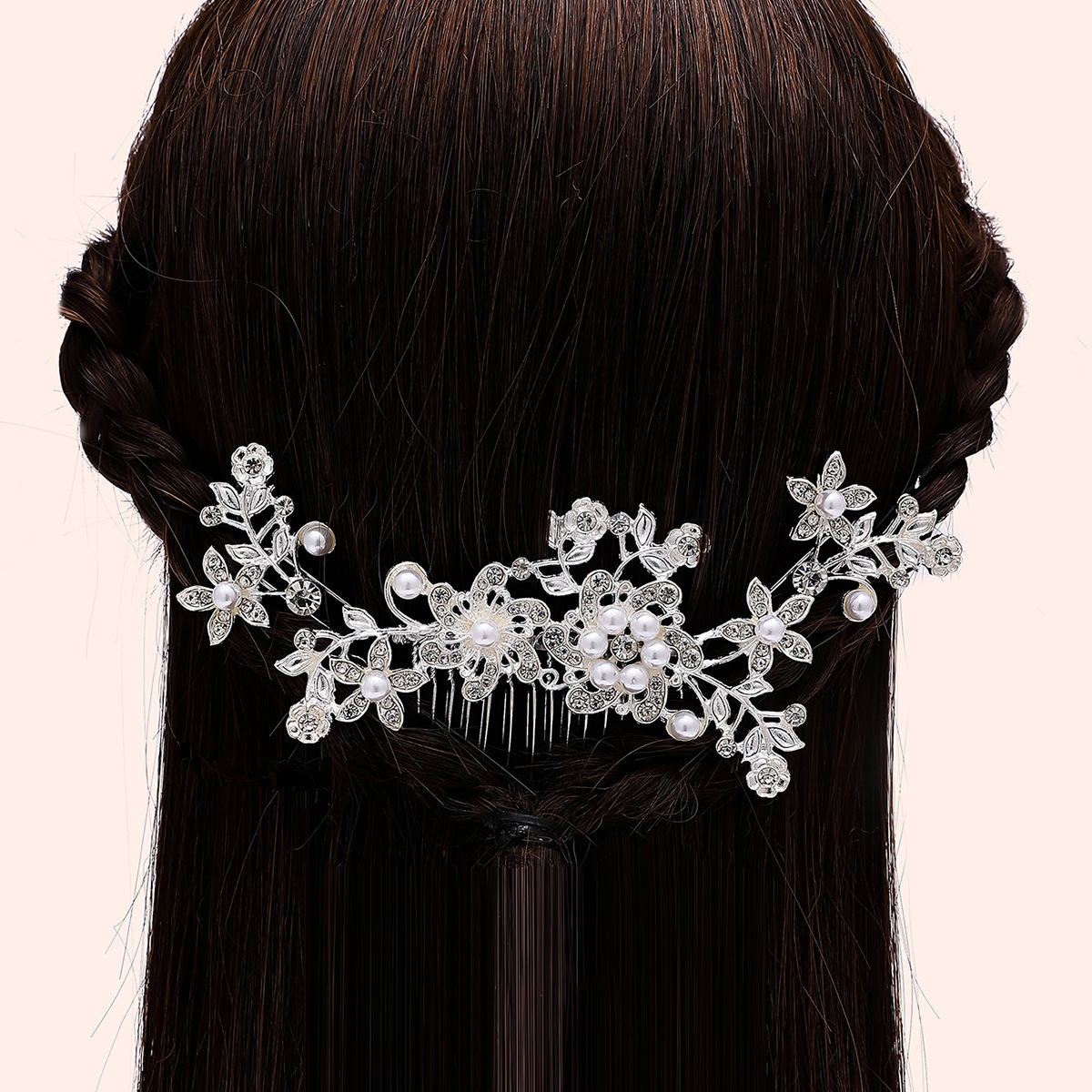 Wholesale of Amazon's best-selling European and American popular bridal hair combs, floral rhinestones, pearl combs, and fashionable alloy headwear Specification image
