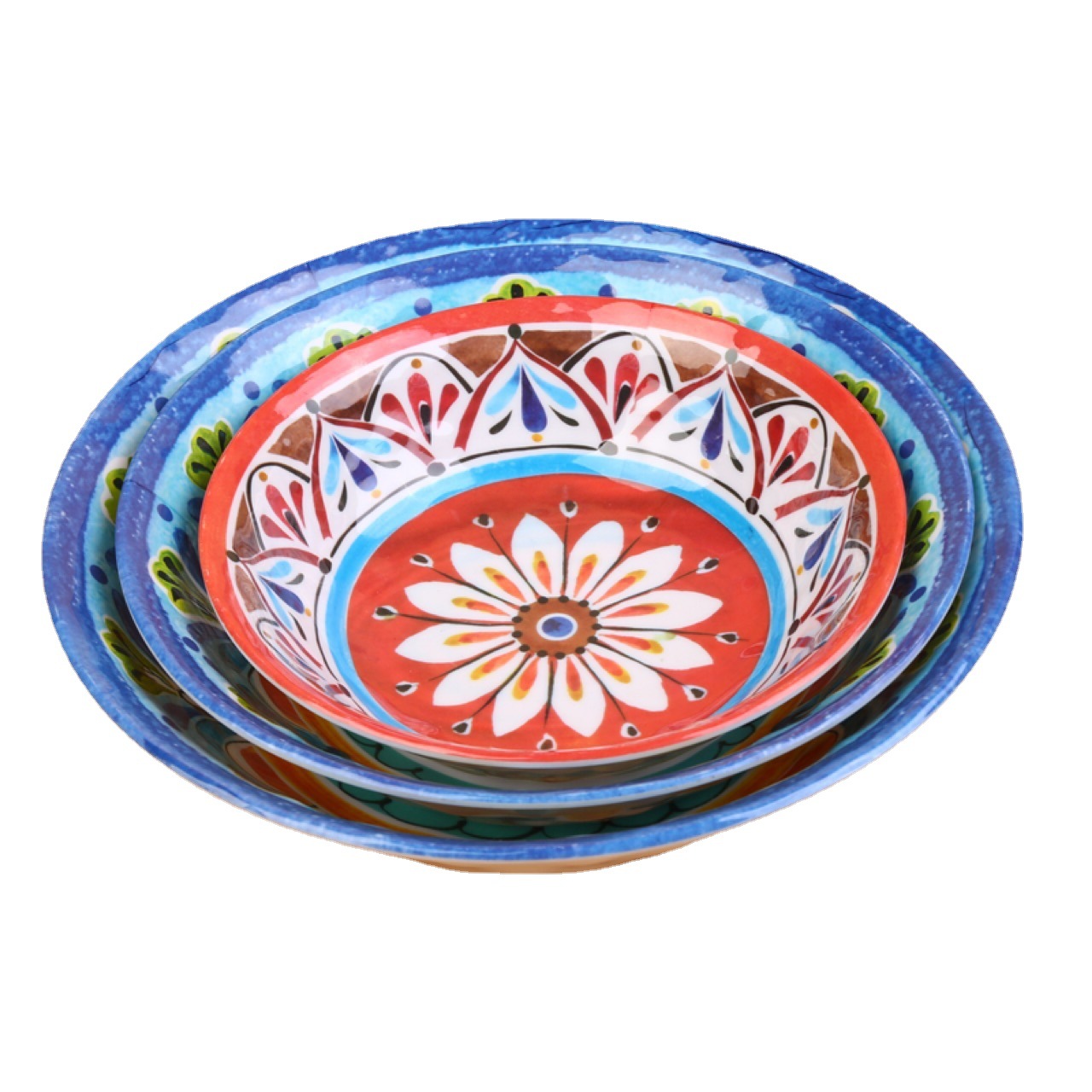 密胺餐具 耐摔 密胺盘 密胺碗 防瓷耐摔 厨房用品 花色混装白底实物图