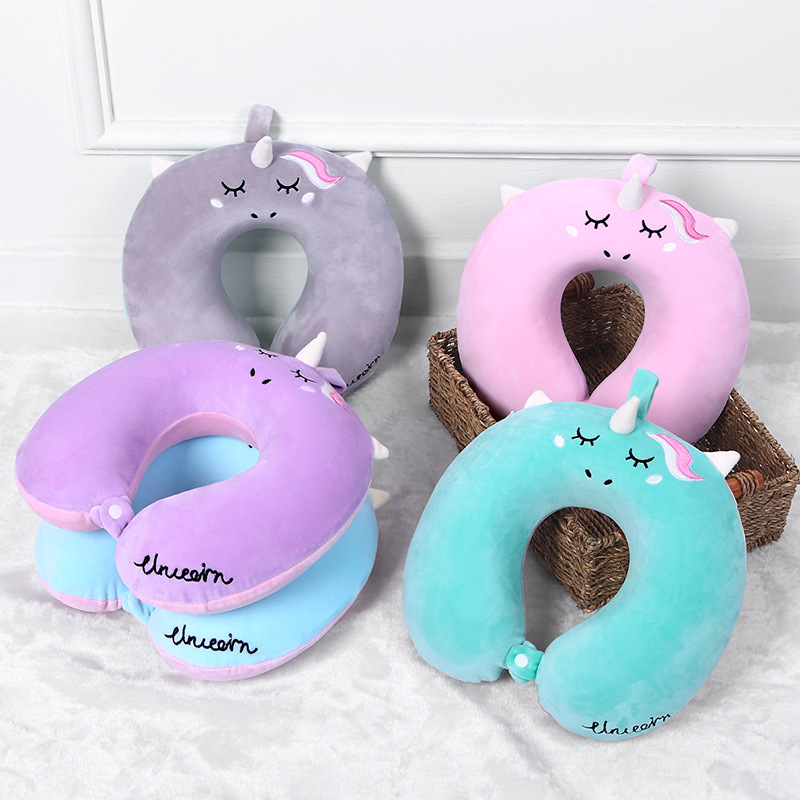 Customized cartoon animal U-shaped pillow, unicorn cartoon animal memory foam PP cotton foam particle neck pillow, customized travel pillow details Picture