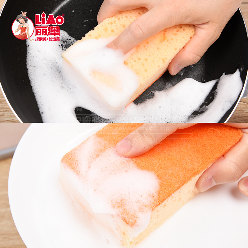 LIAO dishwashing sponge block, kitchen cleaning sponge, scouring pad, diamond sand sponge, non-stick oil dishwashing cloth, rag Specification image