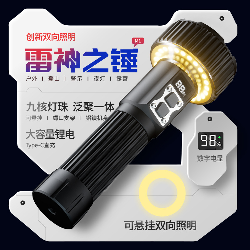 派力德跨境2025新款强光手电筒多灯8+1侧灯COB户外源头工厂支持定