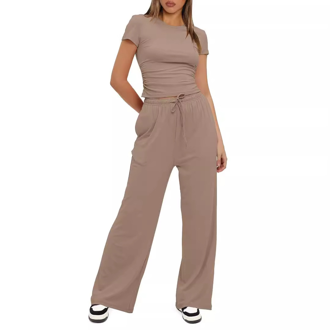 In 2024, Amazon's new products for Europe and America include solid-color casual suits, pleated short-sleeved tops, high-waisted wide-leg pants, and sportswear Specification drawing